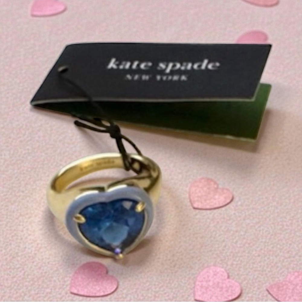 Kate Spade Sweetheart‎ Signet Blue Heart Ring NWT - (7)